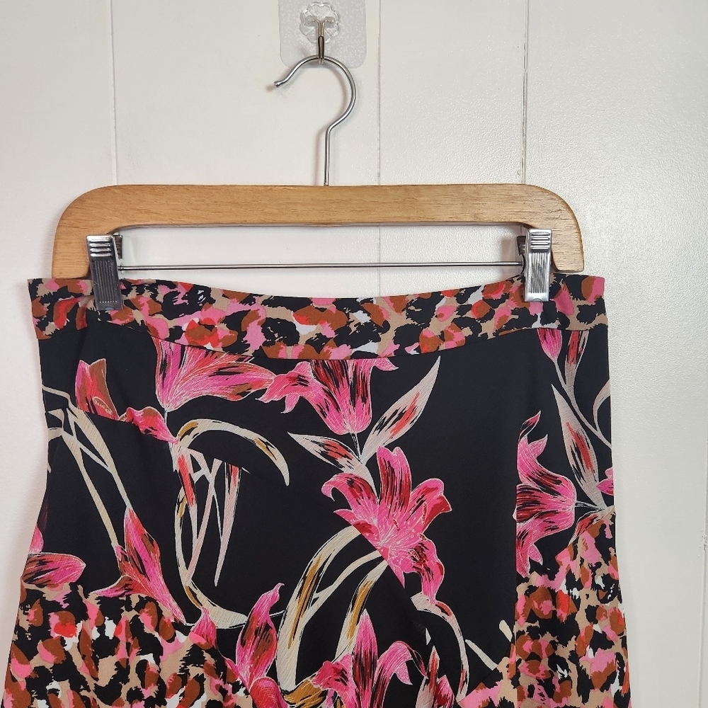 Joseph Ribkoff Skirt Pink Leopard Floral Midi High Rise Flowy Womens Size 8 - Picture 3 of 10